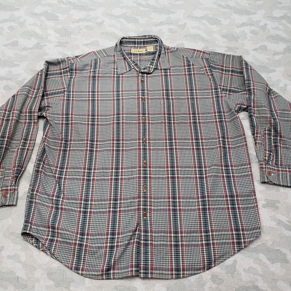 Vintage L.L. Bean Shirt Mens 2XL Green‎ Long Sleeve Button-Up